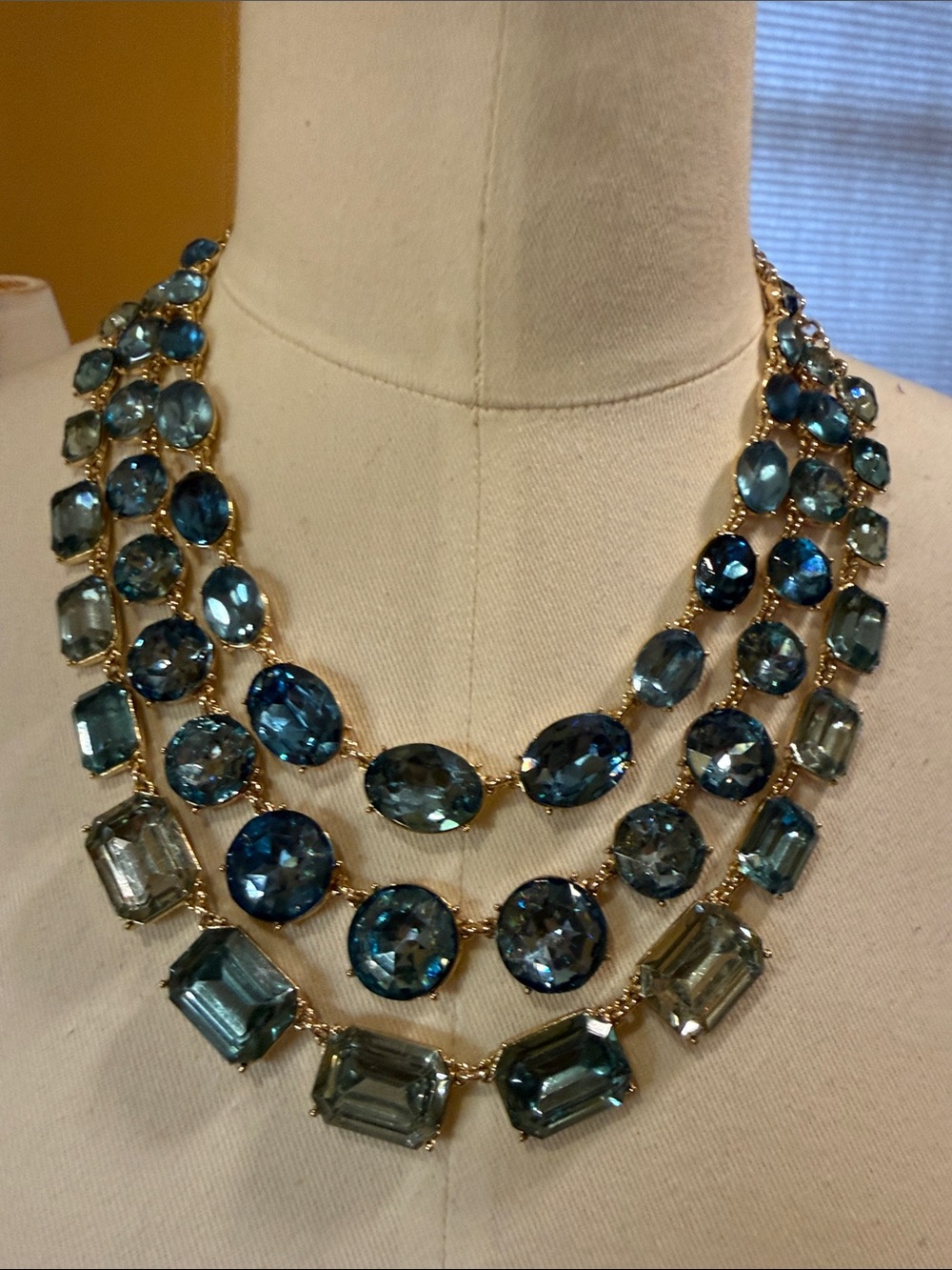 Gold-Chain Blue Multi-Stone Statement Necklace - Women Jewelry